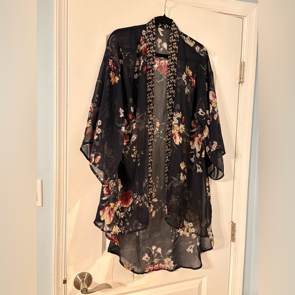 Xhilaration Navy Floral Sheer Blouse